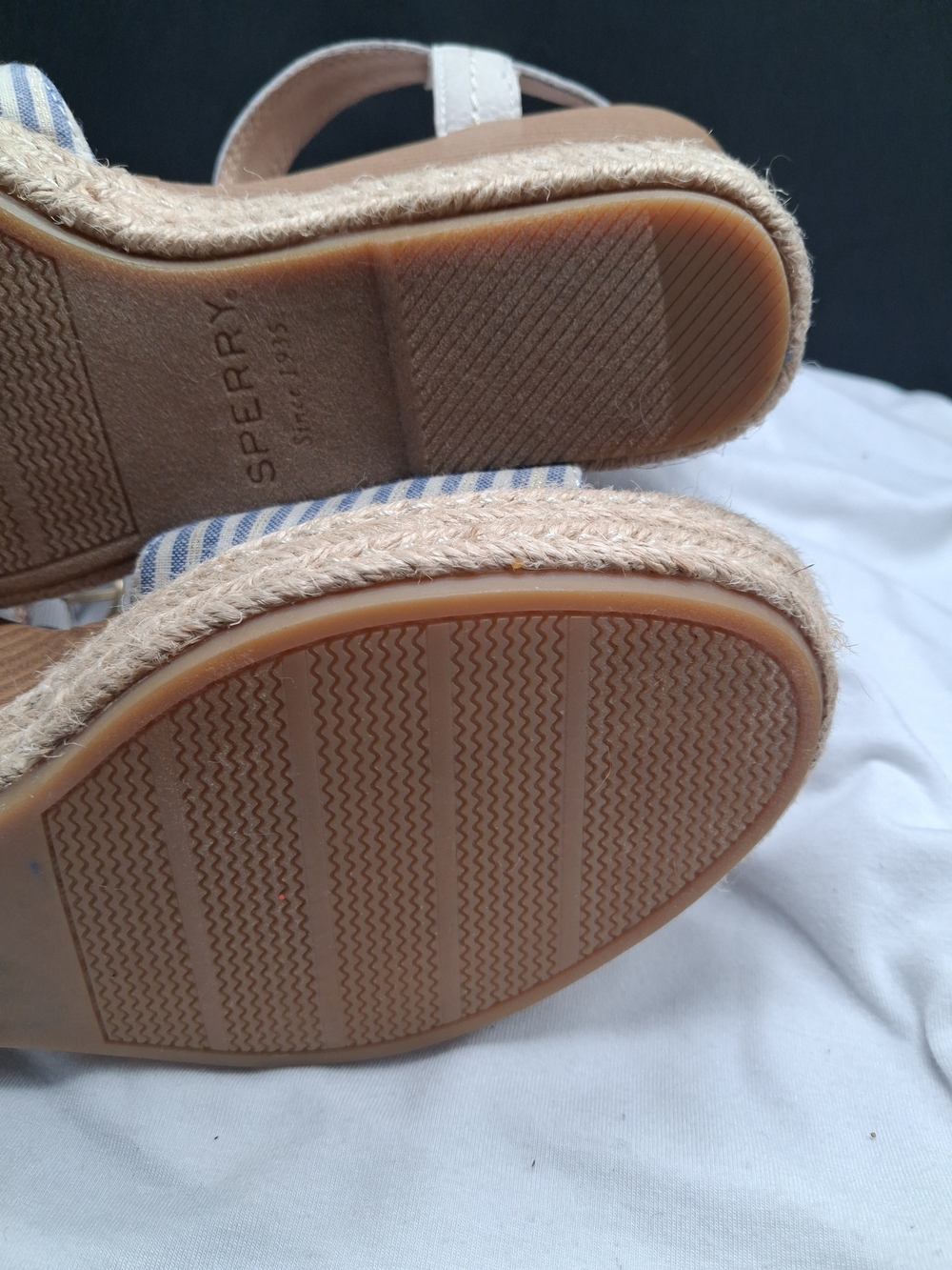 Sperry Women's Blue & White Striped Wedge Sandals - Picture 7 of 9